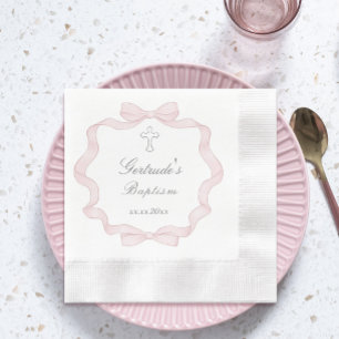 Baptism pink bow frame napkin