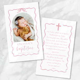Baptism Pink Bow Ribbon Photo Keepsake Prayer Card