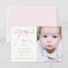 Baptism pink bow thank you card