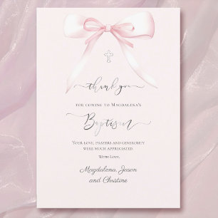 Baptism pink bow thank you for coming card