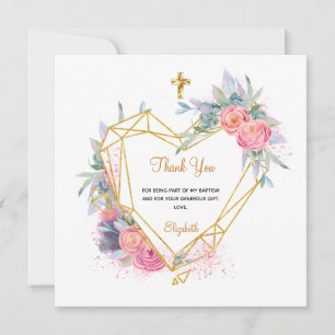 Baptism pink floral photo girl thank you