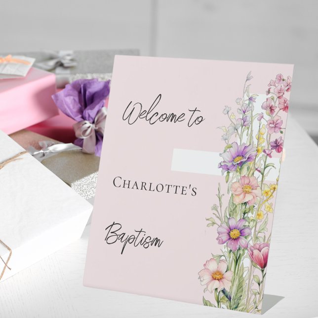 Baptism pink florals cross girl welcome sign (Creator Uploaded)