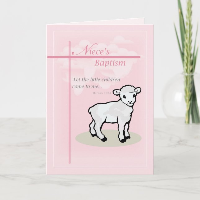 Baptism, Pink, Niece, Lamb Card (Front)