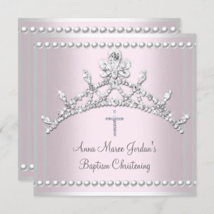 Baptism Pink Tiara Silver White Pearl Diamond Invitation