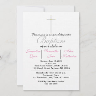 Baptism Pink Triplets Invitation