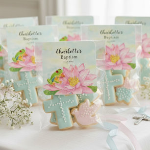 Baptism Pink Waterlily & Tree Frog Square Sticker