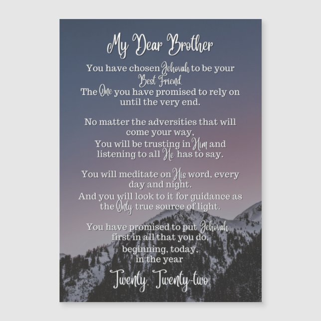 Baptism Poem | Magnetic Card | JW | Snowcapped Mtn (Front)