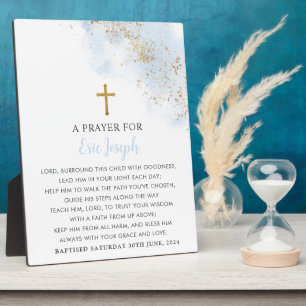Baptism Prayer Sign Blue Gold Cross Boys Plaque