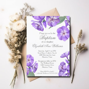 Baptism Purple Floral Watercolor Pretty Invitation