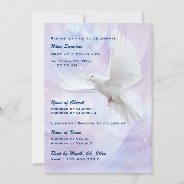 Baptism religious communion confirmation dove invitation (Front)