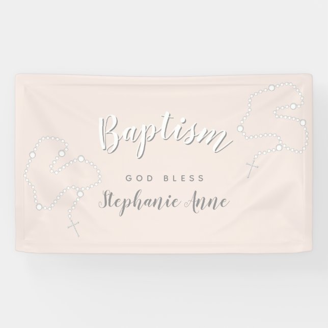 Baptism Rosary on Pink Banner (Horizontal)