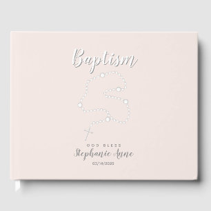 Baptism Rosary on Pink Guest Book