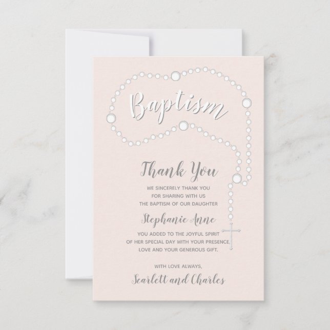 Baptism Rosary on Pink Invitation (Front)