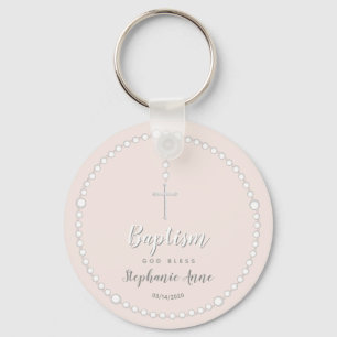 Baptism Rosary on Pink Key Ring