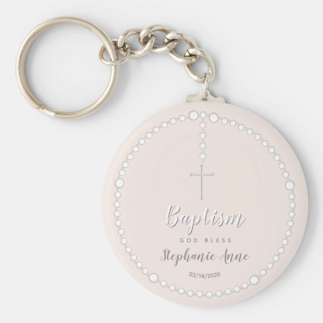 Baptism Rosary on Pink Key Ring (Front)