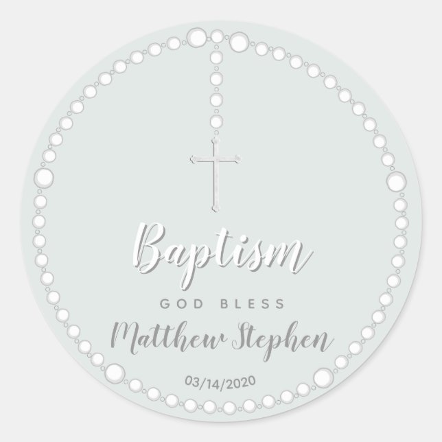 Baptism Rosary on Powdered Blue Classic Round Sticker (Front)