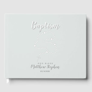 Baptism Rosary on Powdered Blue Guest Book