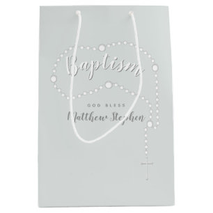 Baptism Rosary on Powdered Blue Medium Gift Bag