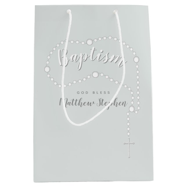 Baptism Rosary on Powdered Blue Medium Gift Bag (Front)