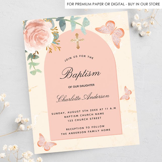 Baptism rose floral butterflies invitation (Creator Uploaded)