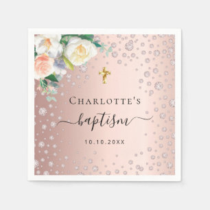 Baptism rose gold florals girl elegant name napkin