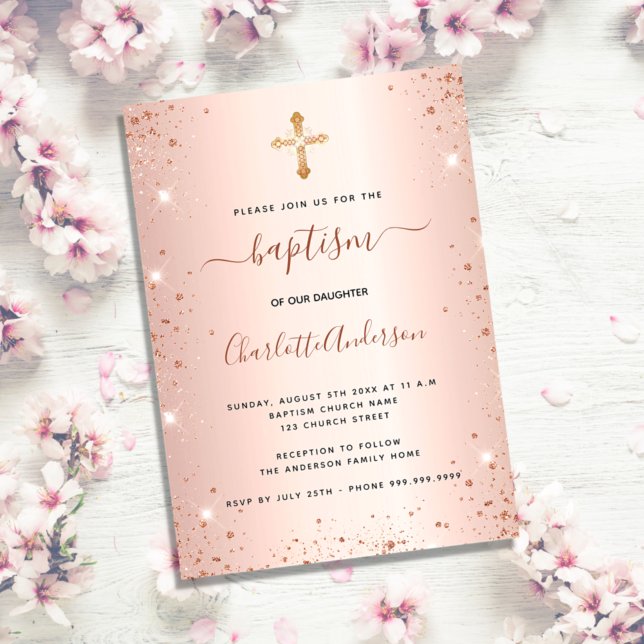 Baptism rose gold pink girl invitation (Creator Uploaded)
