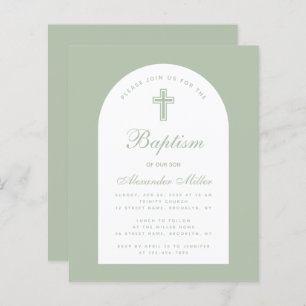 Baptism Sage Budget Arch Green Script Invitation