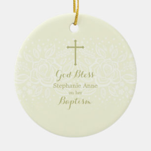 Baptism Sage Delicate Floral Lace Ceramic Ornament