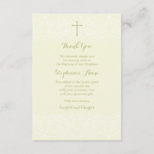 Baptism Sage Delicate Floral Lace Thank You Card