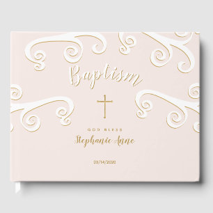 Baptism Scrolls in Pink and Gold Guest Book