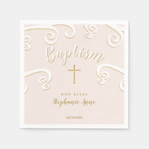 Baptism Scrolls in Pink and Gold Napkin