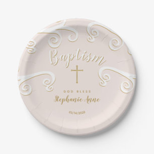 Baptism Scrolls in Pink and Gold Paper Plate