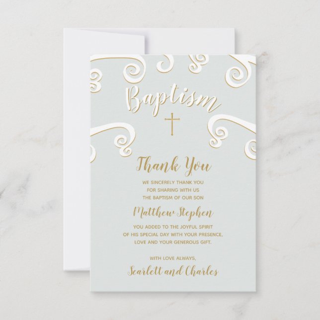 Baptism Scrolls in Powder Blue and Gold Invitation (Front)