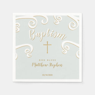 Baptism Scrolls in Powder Blue and Gold Napkin