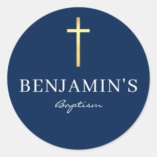 BAPTISM SEAL modern slim gold cross dark navy blue