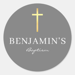 BAPTISM SEAL modern slim gold cross medium grey