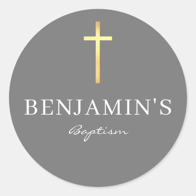 BAPTISM SEAL modern slim gold cross medium grey (Front)