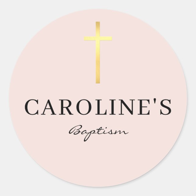 BAPTISM SEAL modern slim gold cross pale baby pink (Front)