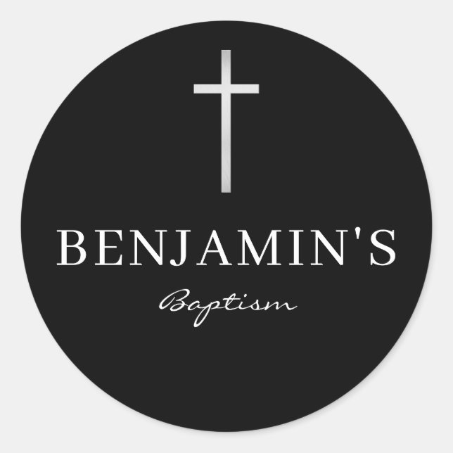 BAPTISM SEAL modern slim silver grey cross black (Front)