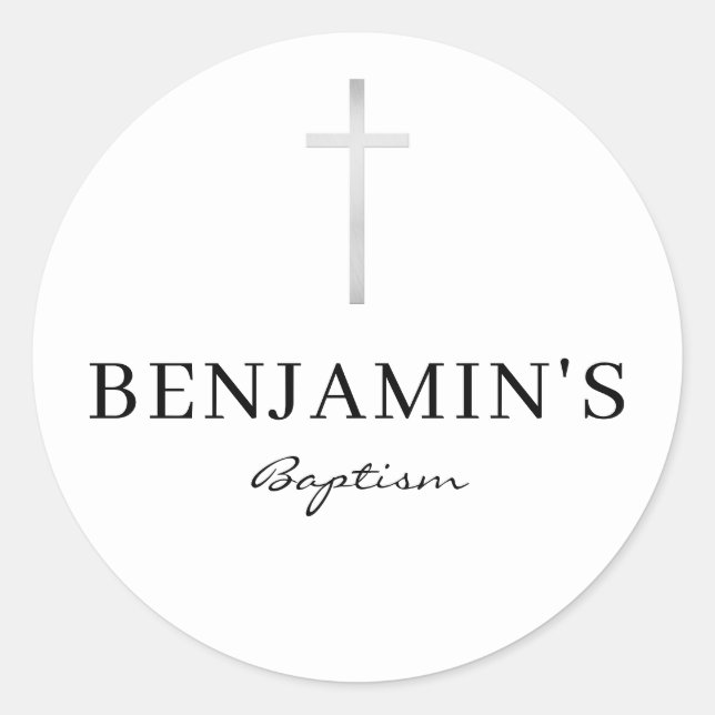 BAPTISM SEAL modern slim silver grey cross white (Front)