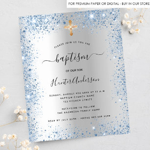Baptism silver blue boy glitter budget invitation flyer