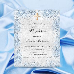 Baptism silver blue boy invitation