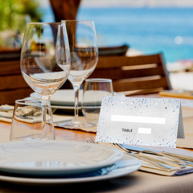 Baptism silver blue glitter sparkles boy place card (Creator Uploaded)