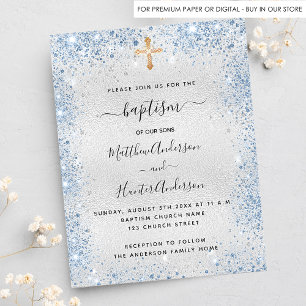 Baptism silver blue twin boys budget invitation