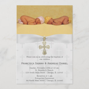 Baptism Silver Cross with photo Invitation