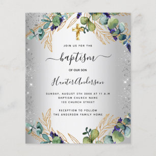 Baptism silver eucalyptus greenery invitation flyer