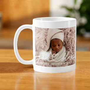 Baptism Simple Elegant Modern Heart Baby Photo Coffee Mug