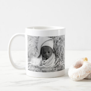 Baptism Simple Elegant Modern Heart Baby Photo Coffee Mug