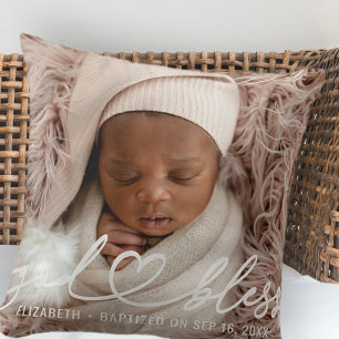 Baptism Simple Elegant Modern Heart Baby Photo Cushion