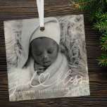 Baptism Simple Elegant Modern Heart Baby Photo Glass Tree Decoration<br><div class="desc">This simple and modern design is composed of serif typography and add a custom photo,  add baby's name and month and year of baptism</div>